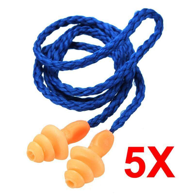 5 PCS Authentic Soft Silicone Corded Ear Plugs Noise Reduction Protective Earmuffs