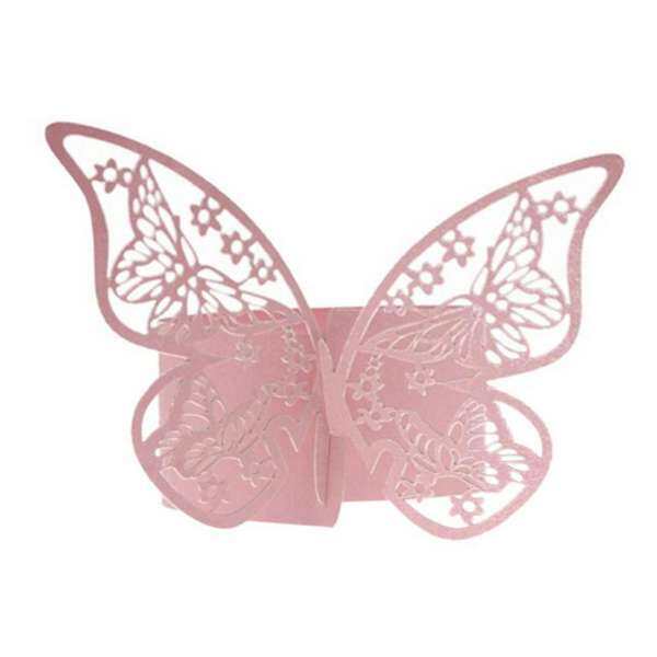 50PCS Butterfly Napkin Ring Paper Holder Table Party Wedding Favors Banquet Pink - intl