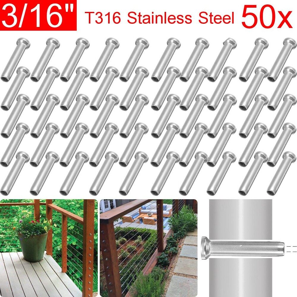 50Pcs T316 Stainless Steel Stemball Swage for 3/16 Cable Railing Wood Posts 40mm - intl