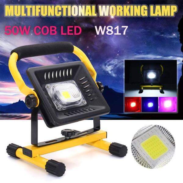 50W LED Portable Rechargeable Flood Light Spot Work Camping Outdoor Lawn Lamp Black - intl