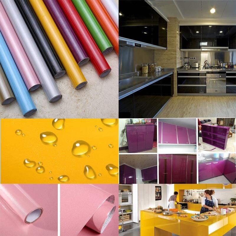 5M Modern Kitchen Cupboard Cabinet Self adhesive Wallpaper Waterproof Vinyl Wall Papers Furniture Wall Stickers PVC DIY Decorative Films