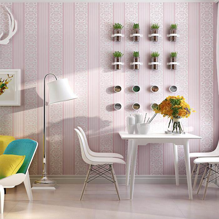 4 Color 5Mx53cm 3D Self adhesive Waterproof Wallpaper Non Woven Fabric Stripe Safty Home Decor Wallcovering For Living Room Bedroom Background Wall Stickers (Blue,Pink,White,Yellow)