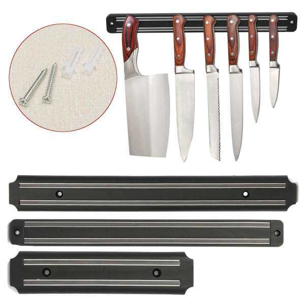 5Set 36CM 14.5\" MAGNETIC KNIFE UTENSILS RACK STORAGE HOLDER STRIP BLACK WALL MOUNT 200*50*16mm