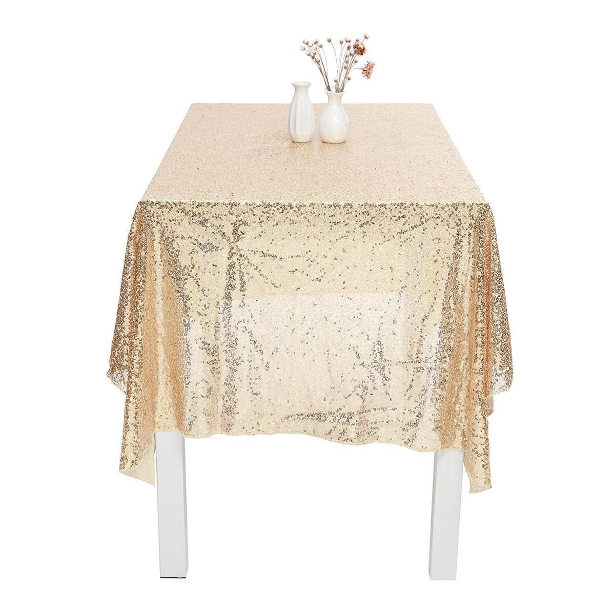 60''x144'' Sparkly Bling Sequin Tablecloth Cover Wedding Dessert Dinning Table - Gold - intl