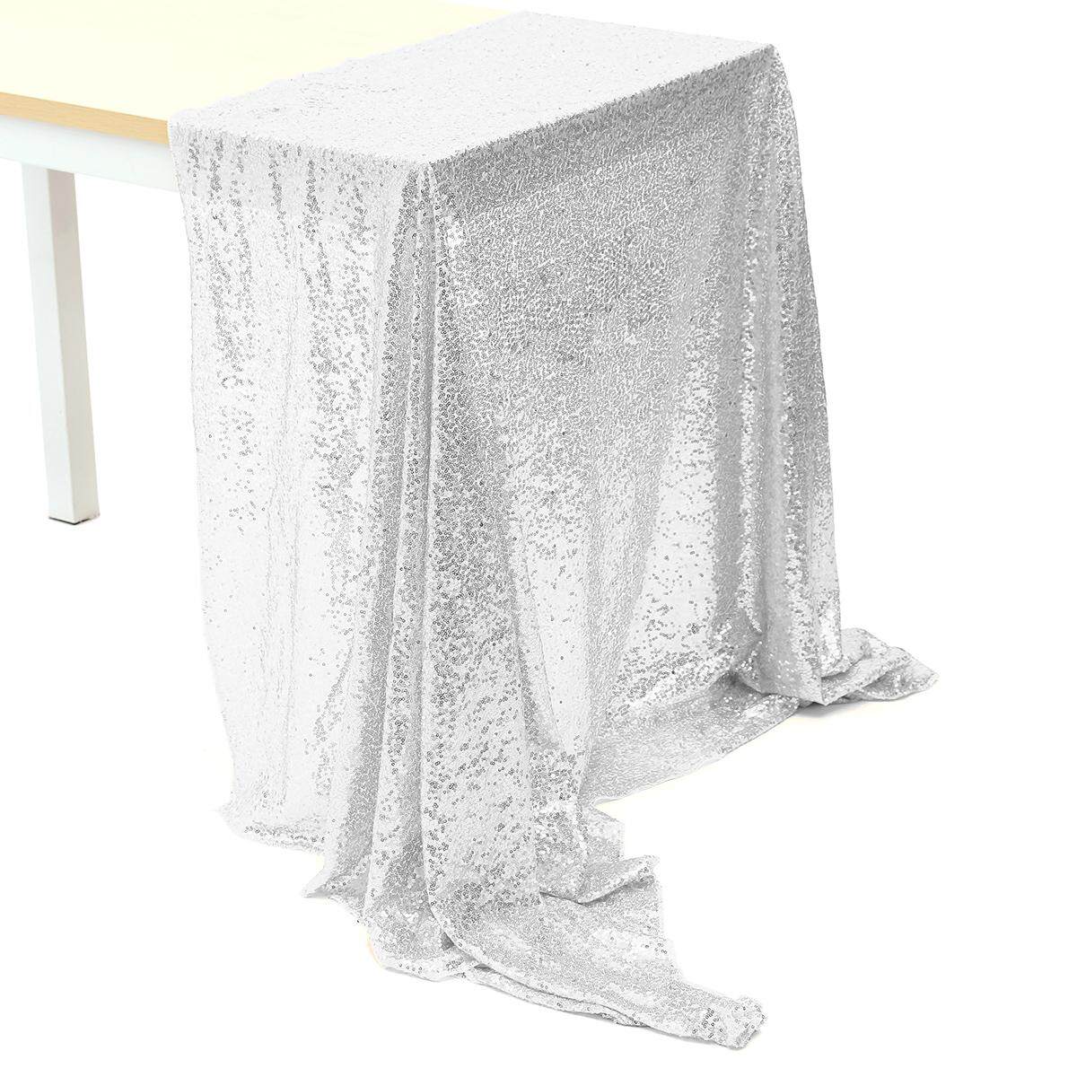 60''x144'' Sparkly Bling Sequin Tablecloth Cover Wedding Dessert Dinning Table - Silver - intl