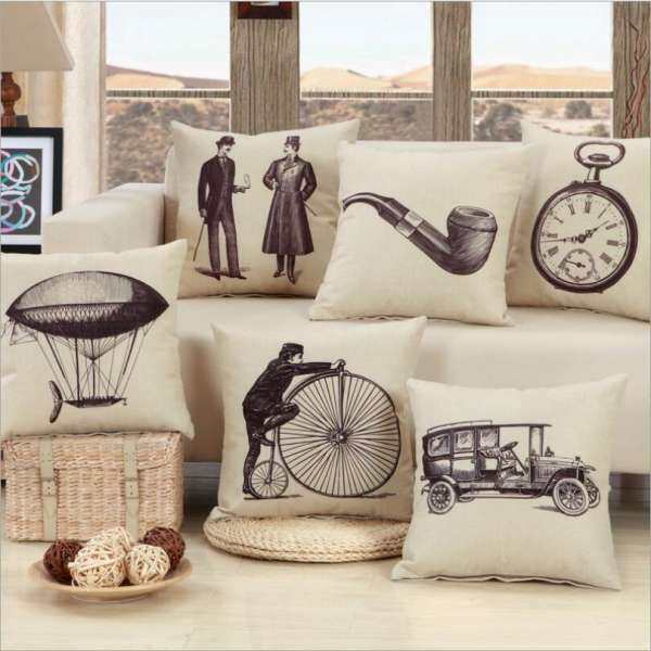 6PCS/Set Gentleman Car Printed Cotton Pillowcase Home Decoration Textile Art Crafts Car Sofa Cushion Cover Linen Cloth Square Pillow Case - intl