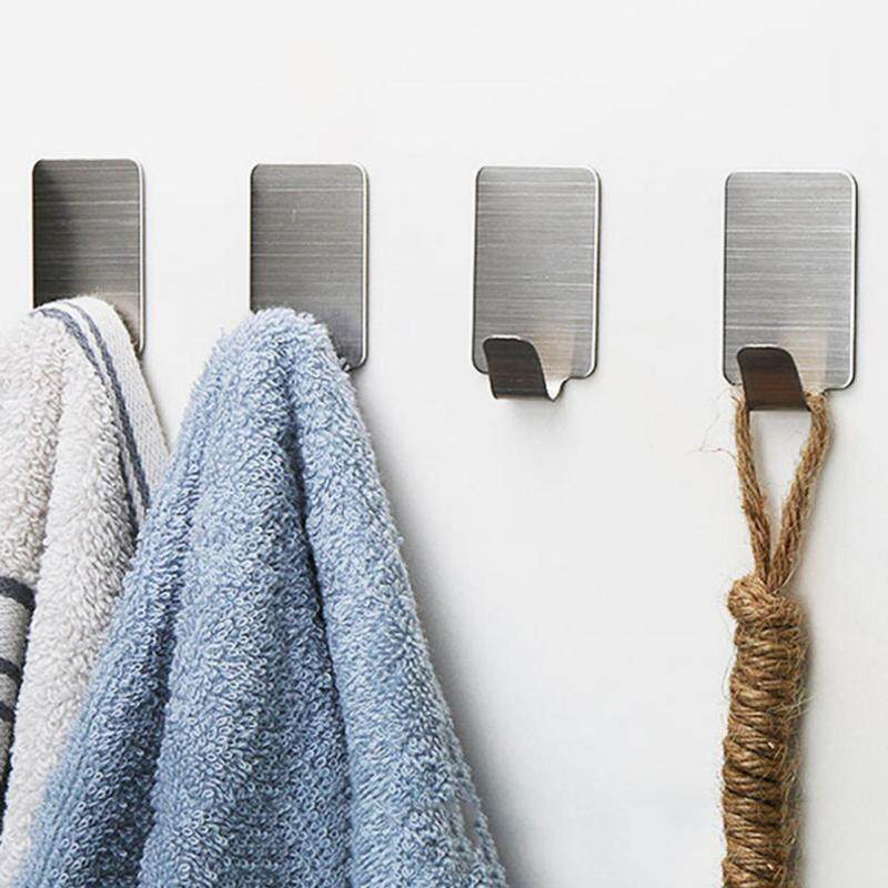 6X Adhesive Kitchen Wall Door Stainless Steel Square Stick Holder Hook Hanger