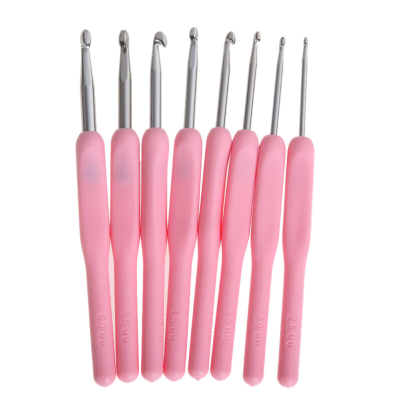 8 Sizes Soft Plastic Handle Home Aluminum Crochet Knit Hook Needle Pink