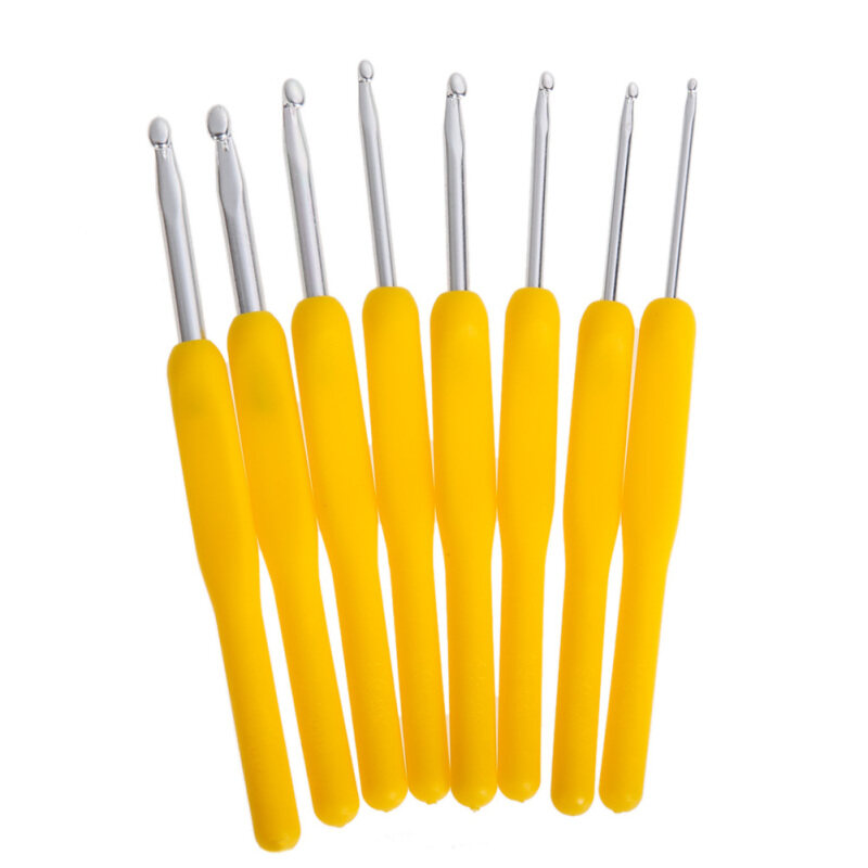8 sizes Soft Plastic Handle Home Aluminum Crochet Knit Hook Needle Yellow