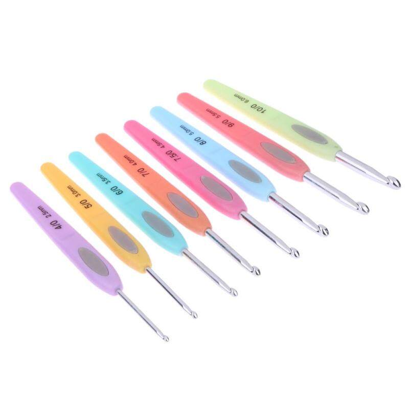8Pcs Colorful Plastic Handle Aluminum Crochet Hook Knitting Needles Set