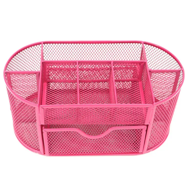 9 Grid Metal Mesh Desk Organizer Storage Red