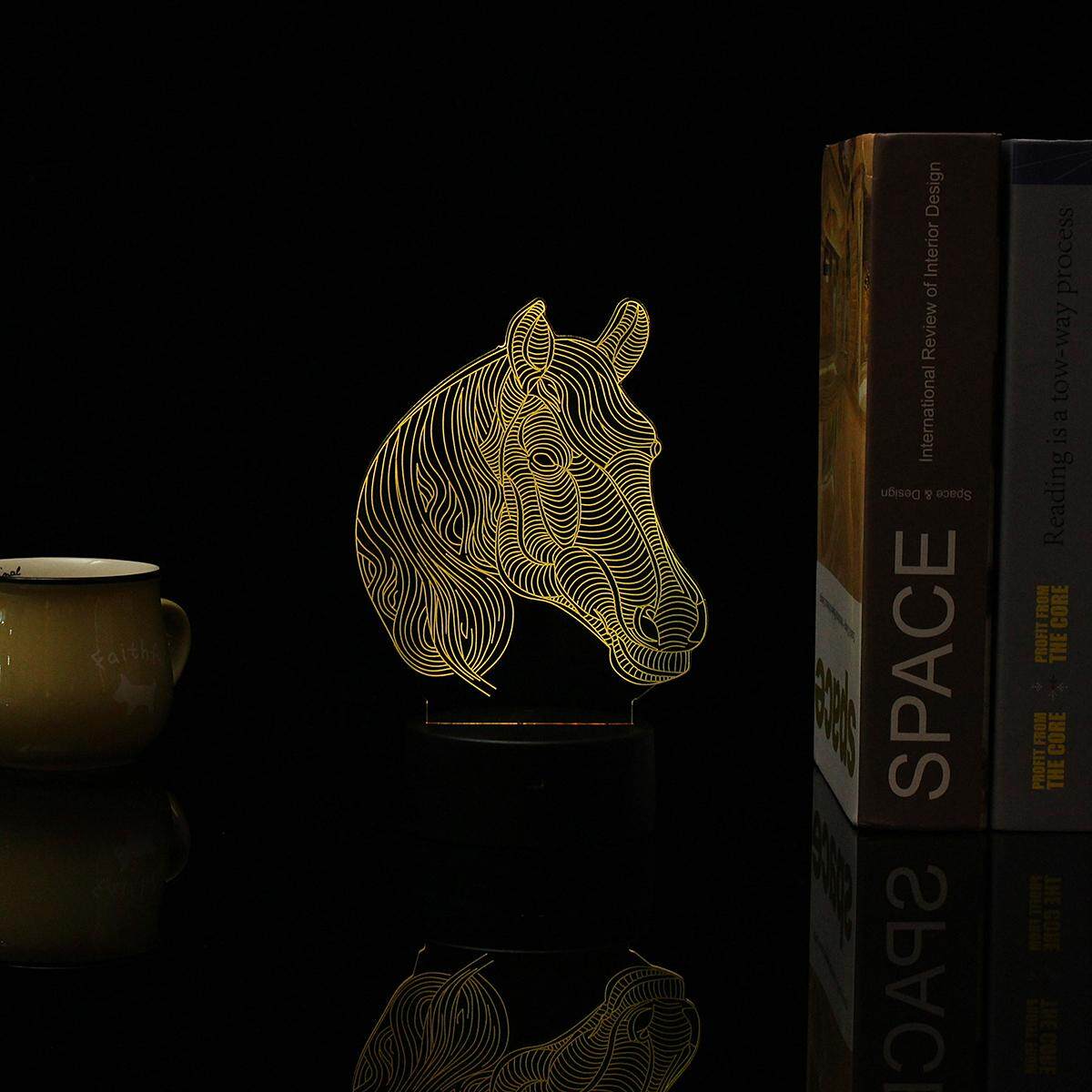 Acrylic Horse head Color Changeable 3D LED Touch Remote Control Lamp Holiday Gifts Decorations - Black - intl