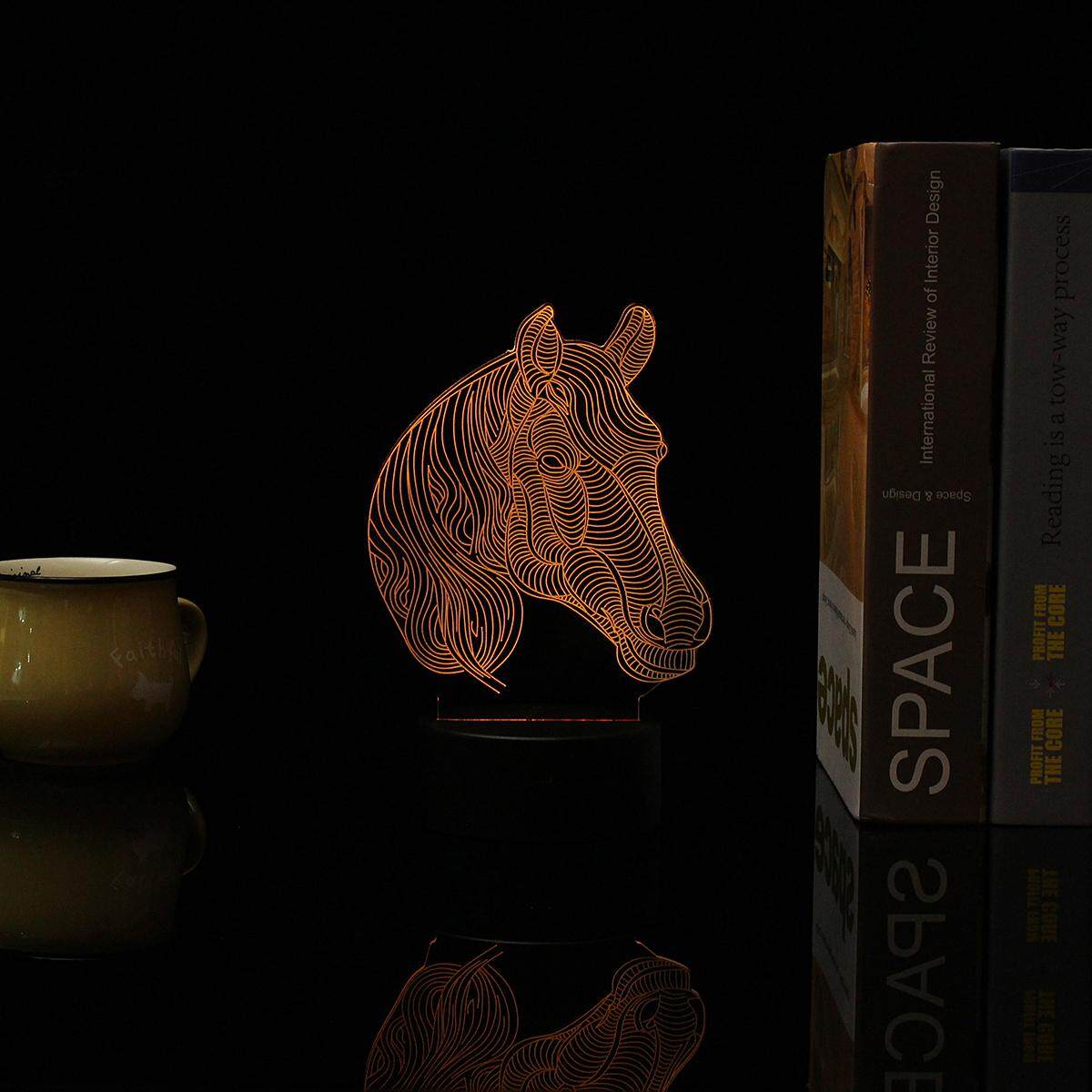 Acrylic Horse head Color Changeable 3D LED Touch Remote Control Lamp Holiday Gifts Decorations - Black - intl