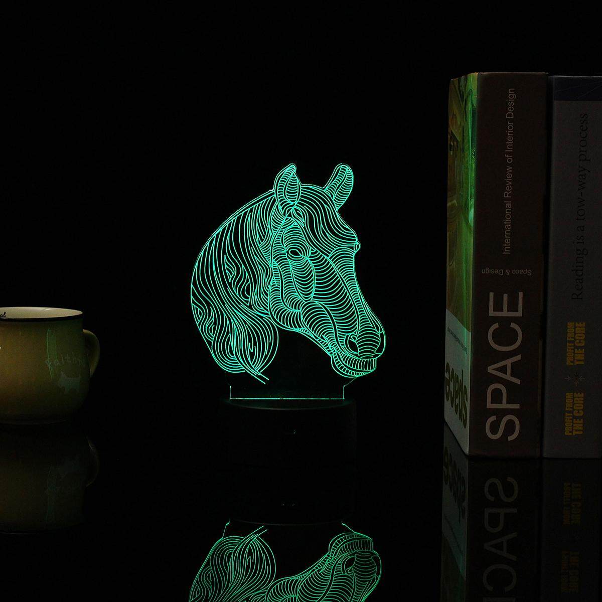 Acrylic Horse head Color Changeable 3D LED Touch Remote Control Lamp Holiday Gifts Decorations - Black - intl