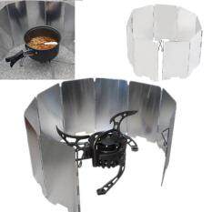 Allwin Lipat Mini 9 BBQ Piring Cooker Kompor Gas Penghalau Angin Piknik Luar Ruangan Layar Perak