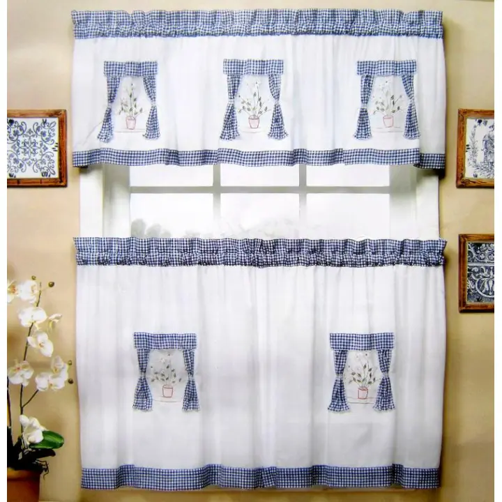 American Village Wind Fabric Embroidery Coffee Curtain Half