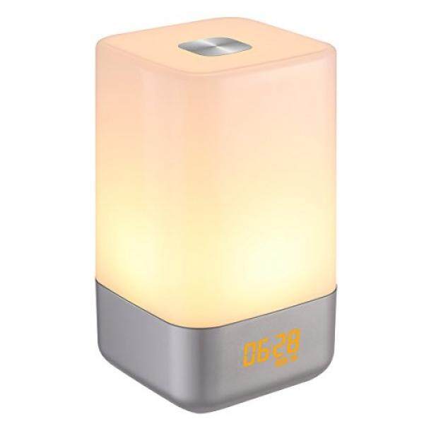 Amir Wake-Hingga Ringan Di Samping Lampu Jam Alarm dengan Simulasi Sunrise, 5 Suara Alami, Isi Ulang, sensor Sentuh Warna-warni Dimmable Malam Ringan, Desain Sederhana dan Gaya Sehat (Pasang)-Internasional