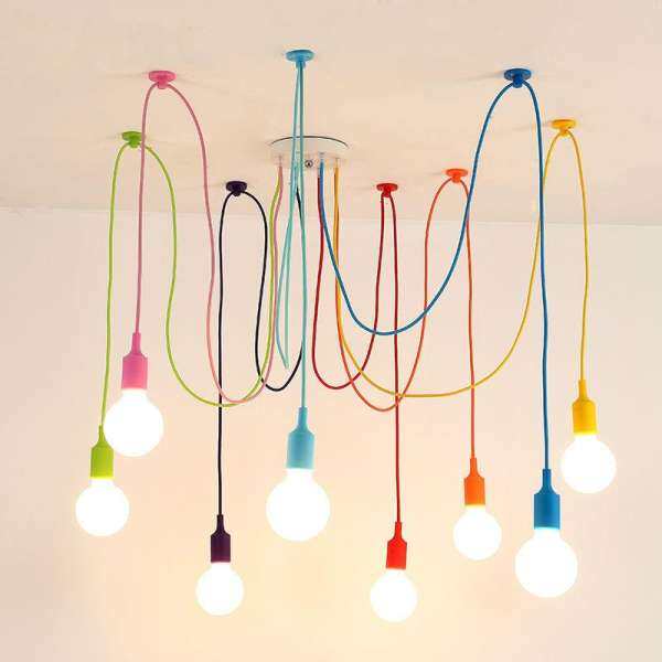 Art Colorful Pendant Lights DIY Spider Chandelier Silicone Hanging Ceiling Lamp#1 Head - intl