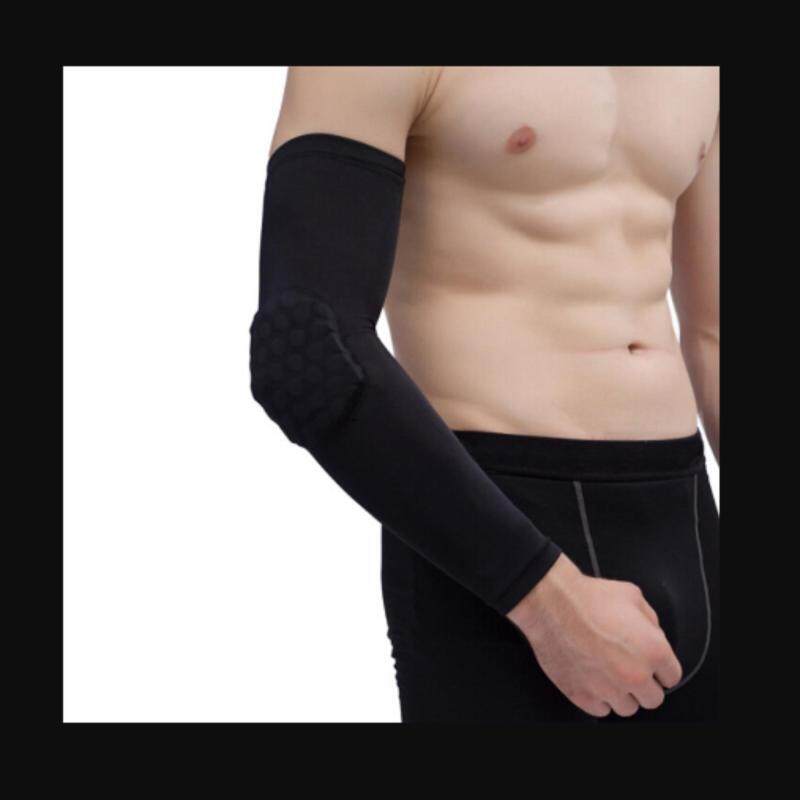 Basketball Arm Sleeve With Elbow Pads Protector Anti-Shock Stretch Padded Black Length:39cm/15.3in