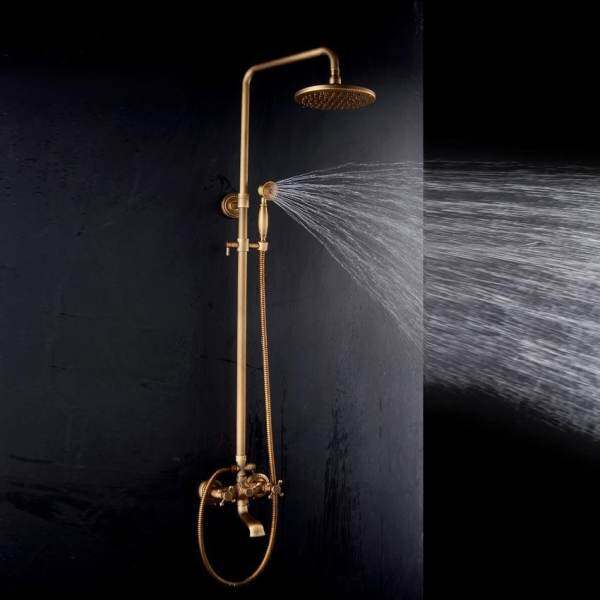 Bathroom Retro Shower Set Faucet Antique Brass style dual handles wall mounted