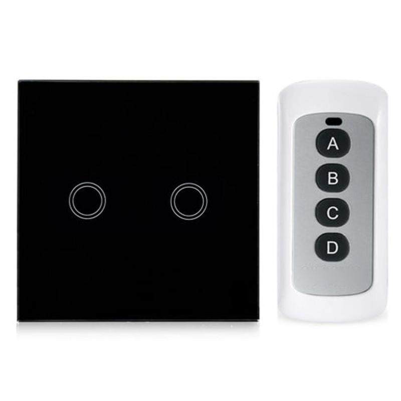 Beautymaker EU Plug Panel Smart Touch Wall Light Switch 2 Gang 1 Way Remote Control