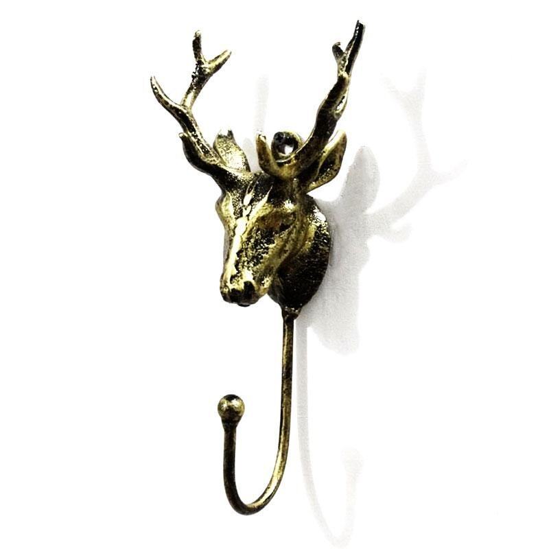 Bronze Deer Wall Mount Coat Hooks, Decor Single Hook Decorative Gift,Shabby Chic Metal Deer Head Hanger
