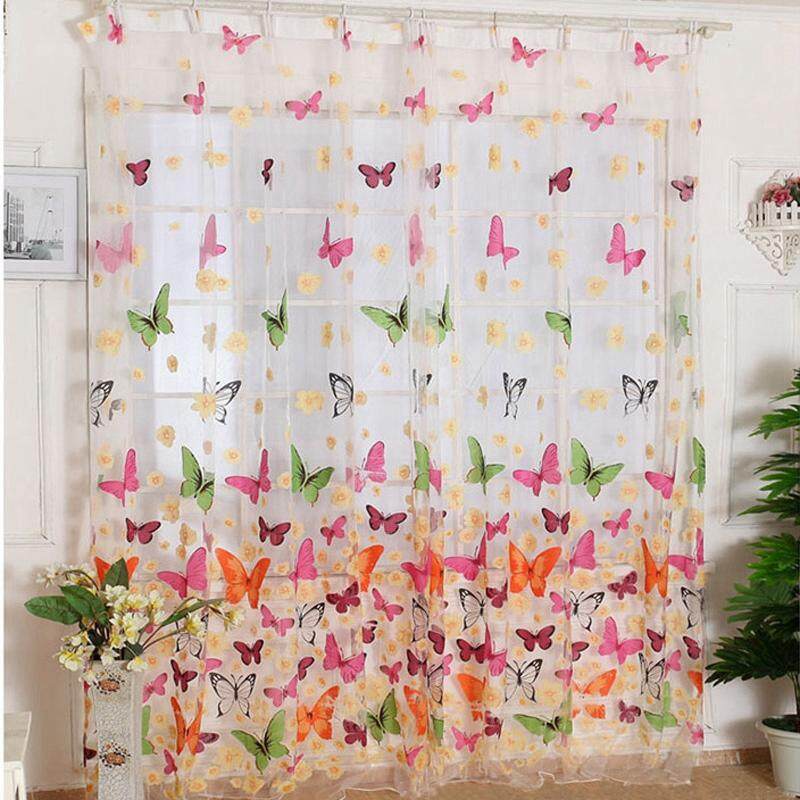 Butterfly Cetak Tirai Jendela Tipis Panel untuk Ruang Keluarga Kamar Tidur Ukuran: 100*200