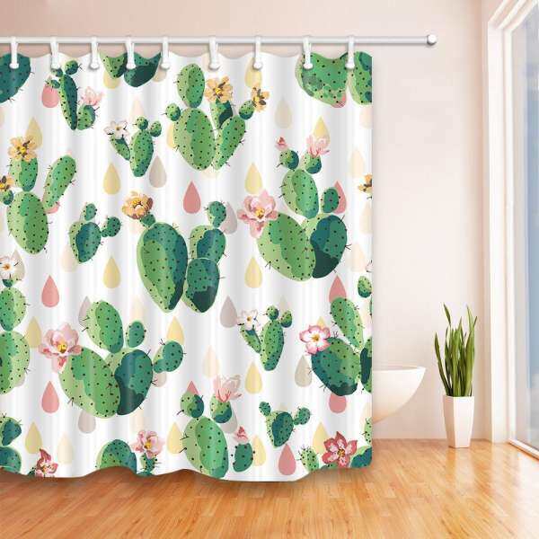 Cactus Shower Curtain + 12 Hooks Waterproof Polyester Bathroom Decor 180x180cm - intl