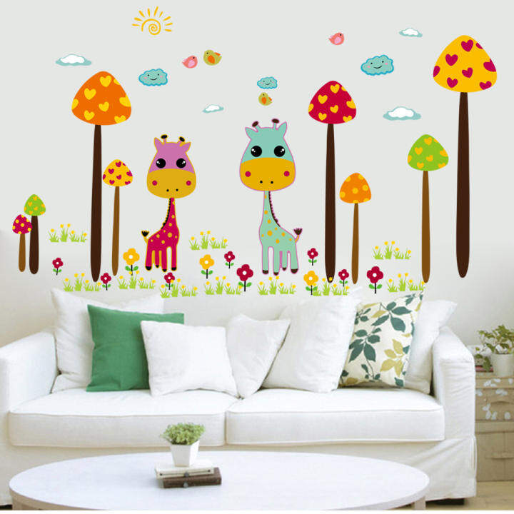 Cartoon Giraffe DIY Wallpaper For Kids Rooms Decals Design 3D Home Decor Vinyl Wall Stickers