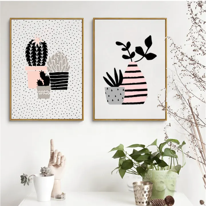 2 Pcs 30x42cm Unframed Nordic Cartoon Pot Plant Canvas Art Print