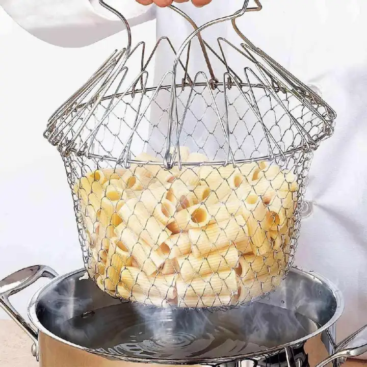 Chef Cooking Basket Colander Fry Folds Flat Strainer Net Kitchen Cooking Tool - intl
