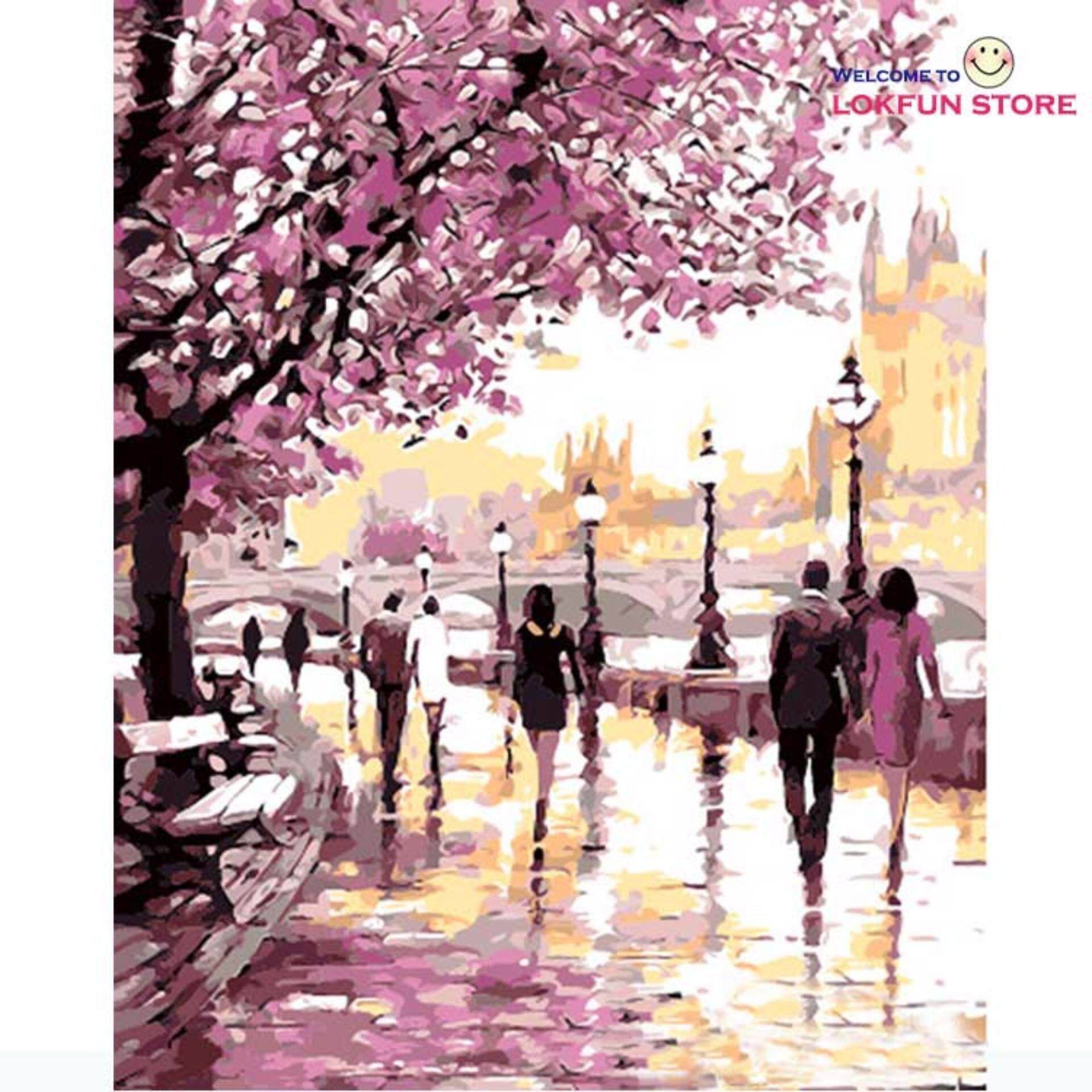Cherry Blossoms Road Diy Oil Painting By Numbers Kits Wall Cherry Blossoms Road Diy Oil Painting By Numbers Kits Wall