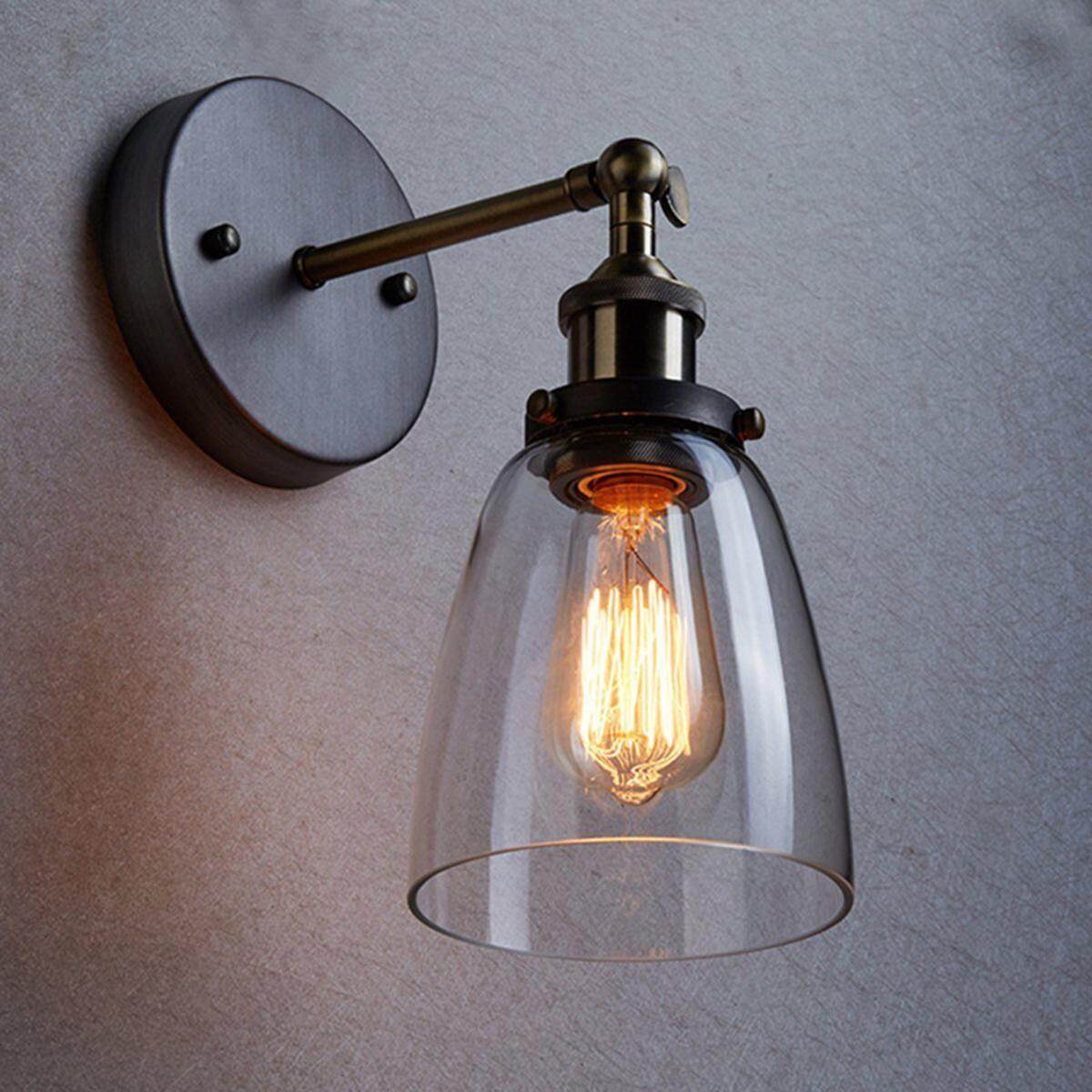 Clear Modern Vintage Industrial Glass Lamp Shade Filament Wall Light Sconce - intl