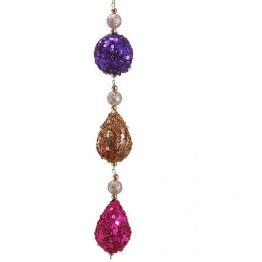 Ctone 23 Cm Kaya Prem Ungu, Emas & Merah Muda Payet Bola & Dropchristmas Dangle Ornamen-Internasional