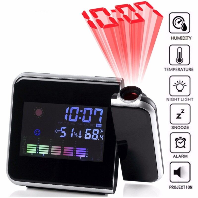 MÀN HÌNH LCD kỹ thuật số Thời Gian Máy Chiếu Báo Lại Màu Đồng Hồ Báo Thức Nhiệt Độ Thời Tiết Độ Ẩm bán chạy