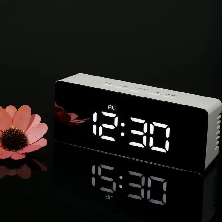 Digital Led Mirror Clock 12h 24h Alarm And Snooze Function C F Digital Led Mirror Clock 12h 24h Alarm