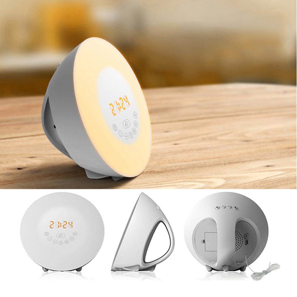 Digital Wake Up Light Smart Alarm Clock With Sunrise Simulation 7 Colored Led Ligh With Snooze Function Fm Radio 6 Ringtone Sounds Touch Control 10 Brightness Levels