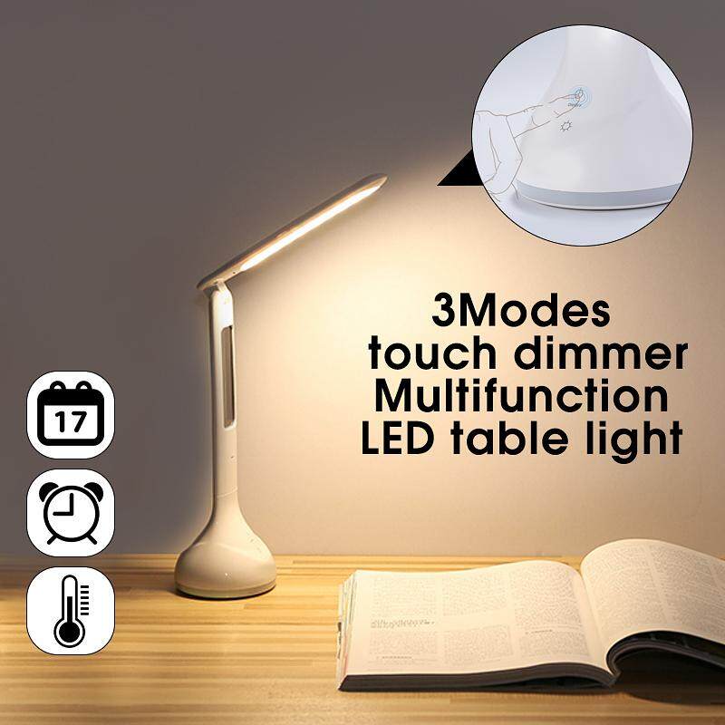 Dimmable LED Color Changing Touch Sensor Table Light Desk Lamp Temp Alarm Clock White - intl