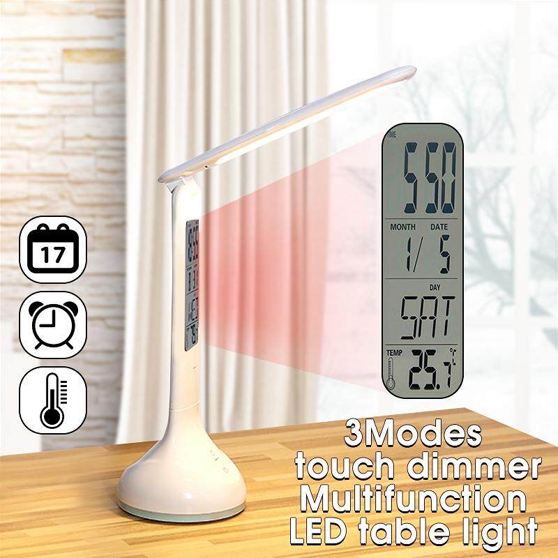 Dimmable LED Color Changing Touch Sensor Table Light Desk Lamp Temp Alarm Clock White - intl