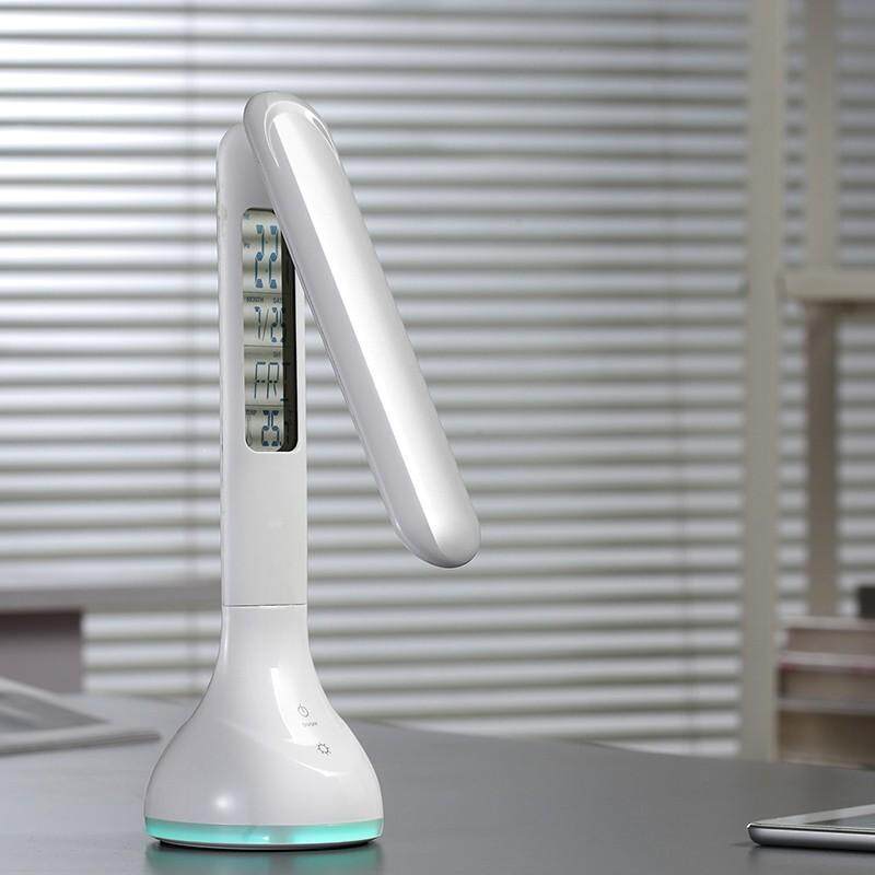 Dimmable LED Color Changing Touch Sensor Table Light Desk Lamp Temp Alarm Clock White - intl