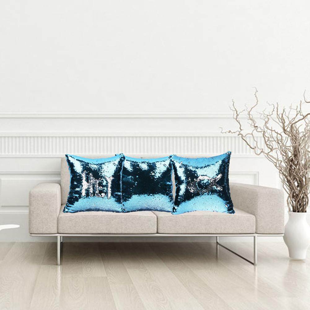 Newlifestyle DIY Sequins Pillowcase Paillette Pillow Cover (Blue + Silver) - intl(Blue)