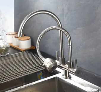 Double Tap Head Single Cold Kitchen Faucet Free Rotation 304