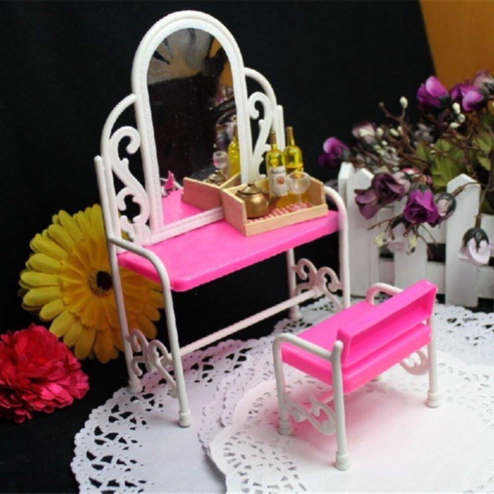 Dressing Table & Chair Accessories Set For Barbies Dolls Bedroom Furniture - intl