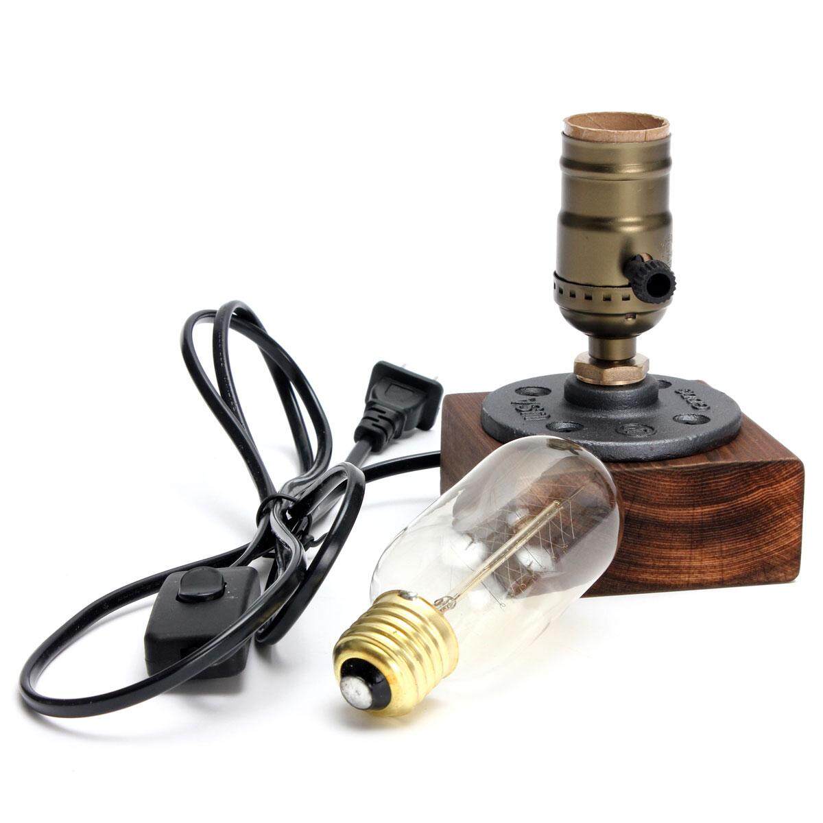 E27 Industrial Retro Vintage Edison Wooden Socket Desk Light Table Lamp Dimmable Button Switch - intl