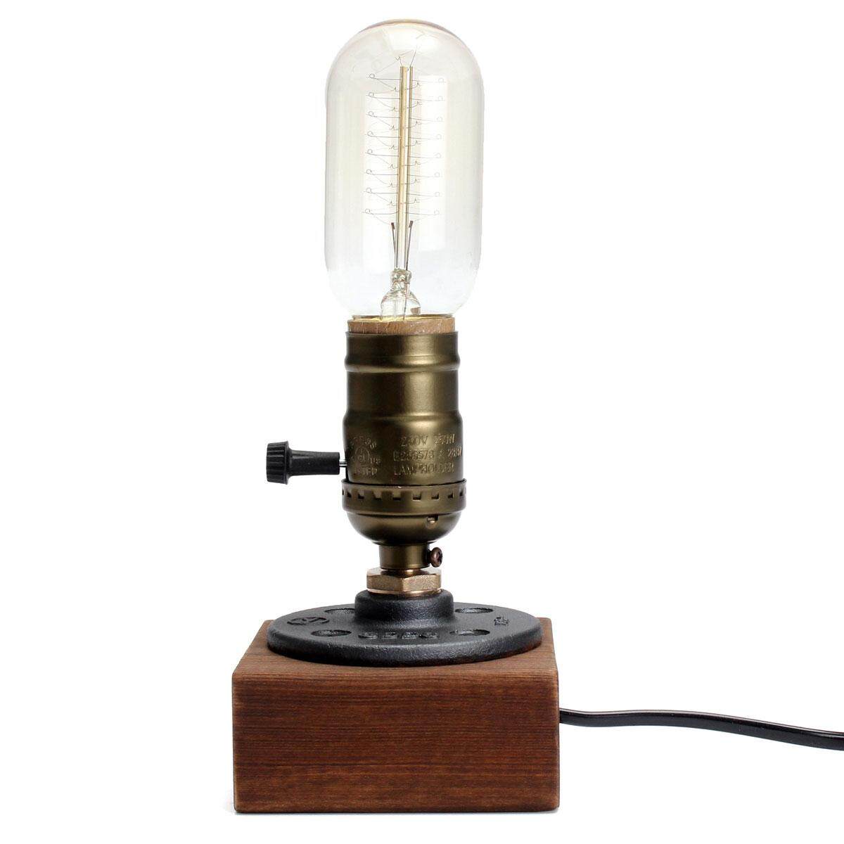 E27 Industrial Retro Vintage Edison Wooden Socket Desk Light Table Lamp Dimmable Button Switch - intl