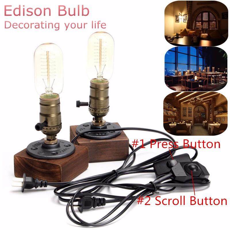 E27 Industrial Retro Vintage Edison Wooden Socket Desk Light Table Lamp Dimmable Button Switch - intl