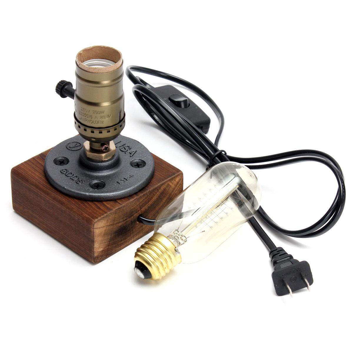 E27 Industrial Retro Vintage Edison Wooden Socket Desk Light Table Lamp Dimmable Button Switch - intl