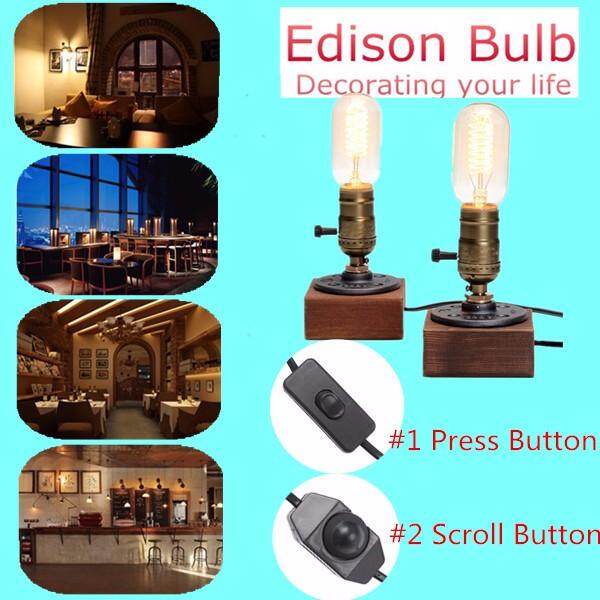 E27 Industrial Retro Vintage Edison Wooden Socket Desk Light Table Lamp Dimmable Button Switch - intl