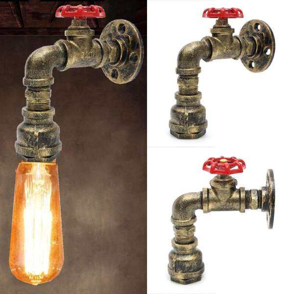 E27 Iron Vintage Industrial Water Tap Pipe Lamp Wall Light Lighting Sconces - intl