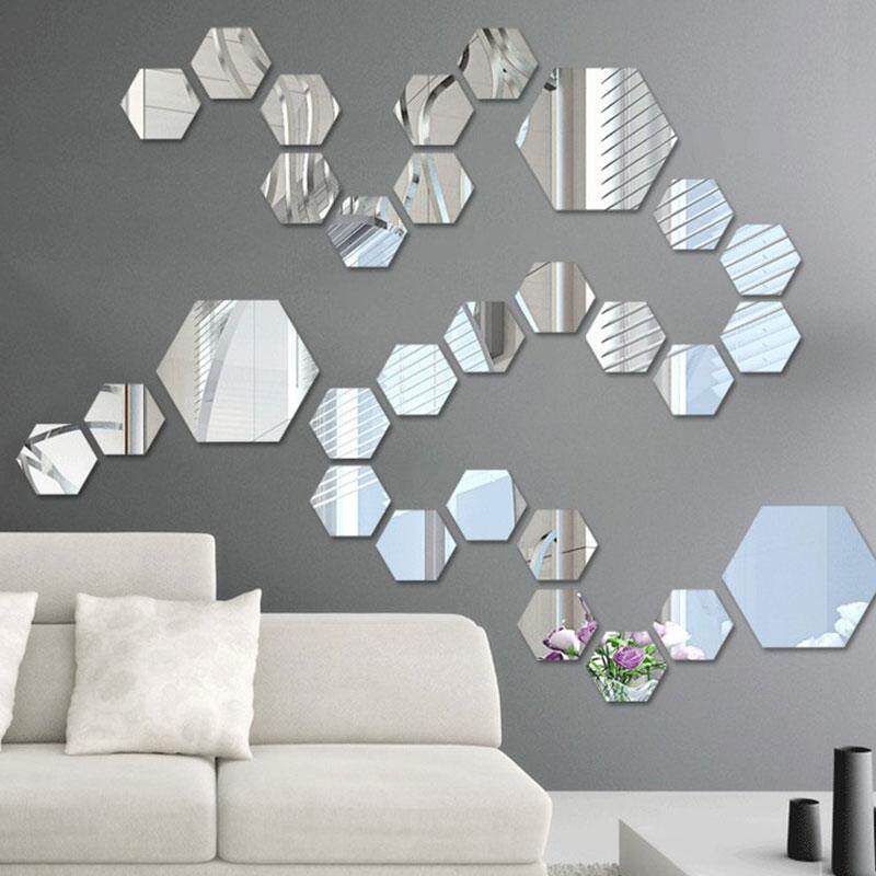 Stylish Wall Stickers Home Decor Lazada Sg Epoch 12pcs Hexagon Mirror Decal Wall Stickers Home Art Diy Living Room Decor Gifts